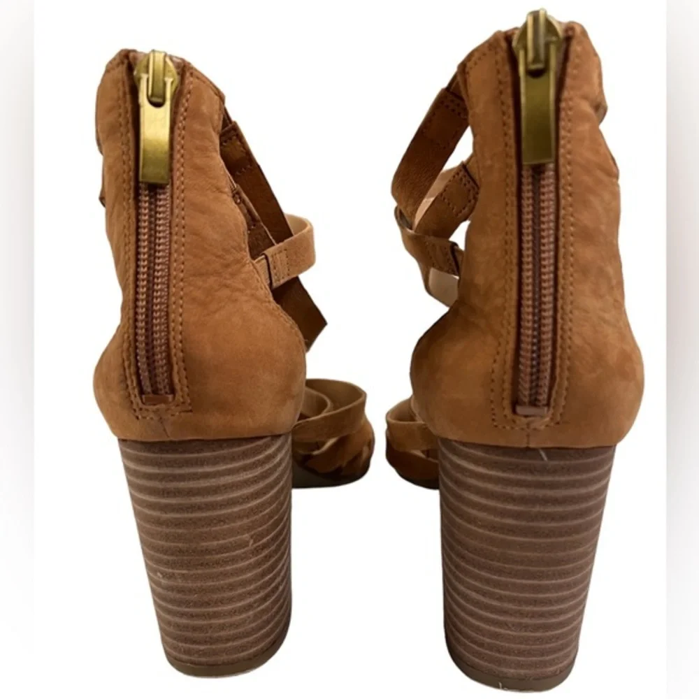 Franco Sarto Sandals‎ Womens 7.5 M Hachi Zip Ankle Strappy Brown Leather Heels - Picture 7 of 9